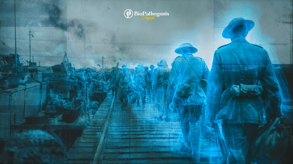 Silhouettes of people walking, representing the spread of influenza through communities