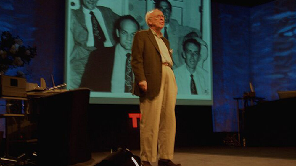 James Watson speaking at a molecular biology event