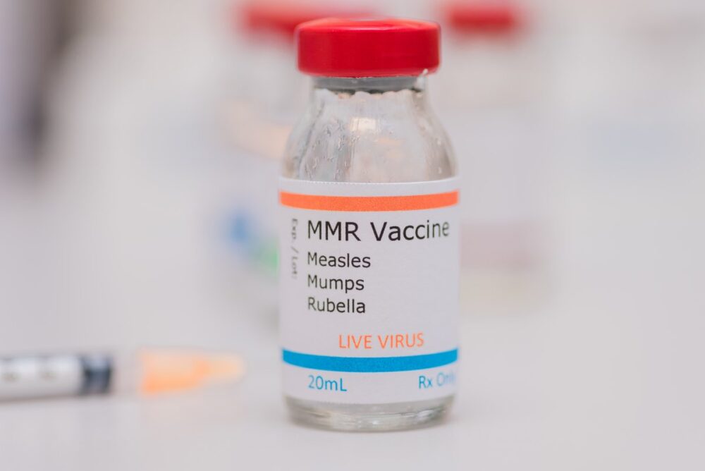 MMR vaccine vial for measles, mumps, and rubella