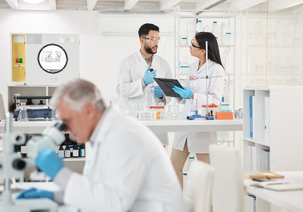 Laboratory professionals performing analytical validation